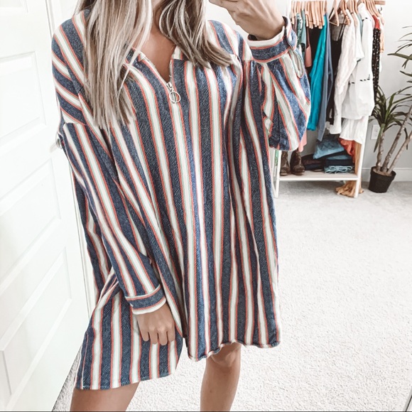 ASOS Dresses & Skirts - ASOS Oversized Striped Long Sleeve Dress Red Blue